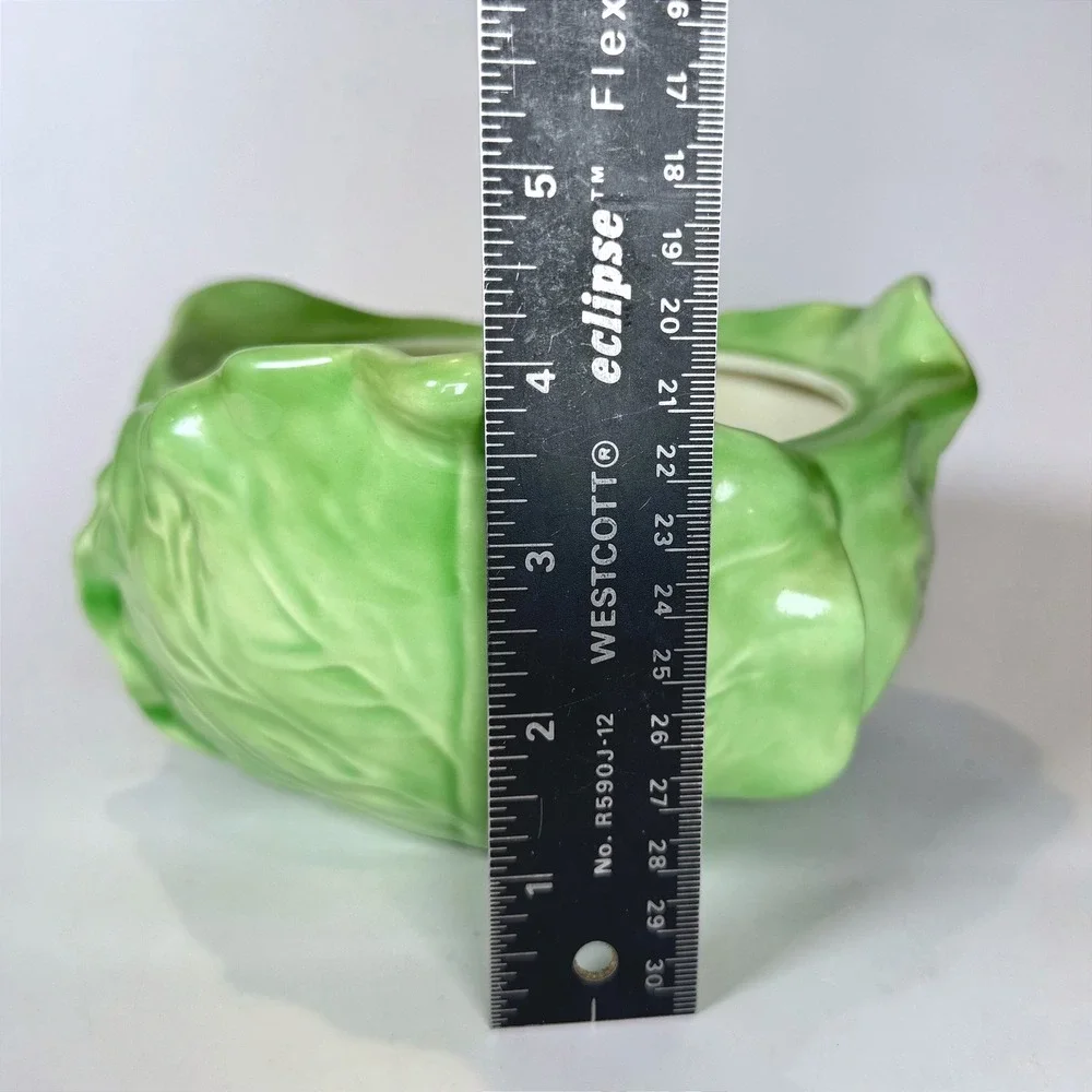 Vintage Holland Mold Cabbage Leaf Ceramic Bowl Green Signed E Settle No Lid